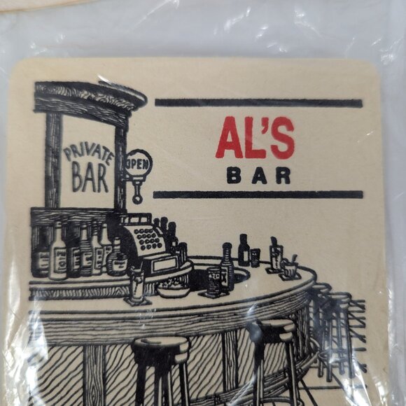 Vintage Al's Bar 4" Square Cocktail Beverage Coaster Set - 6 Cardboard Coasters - Picture 3 of 4